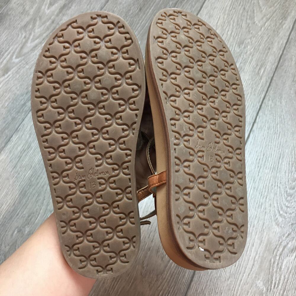 Sam Edelman Thong T-Strap Flat Sandals Little Girls Tan Brown Size 13 - Picture 5 of 7